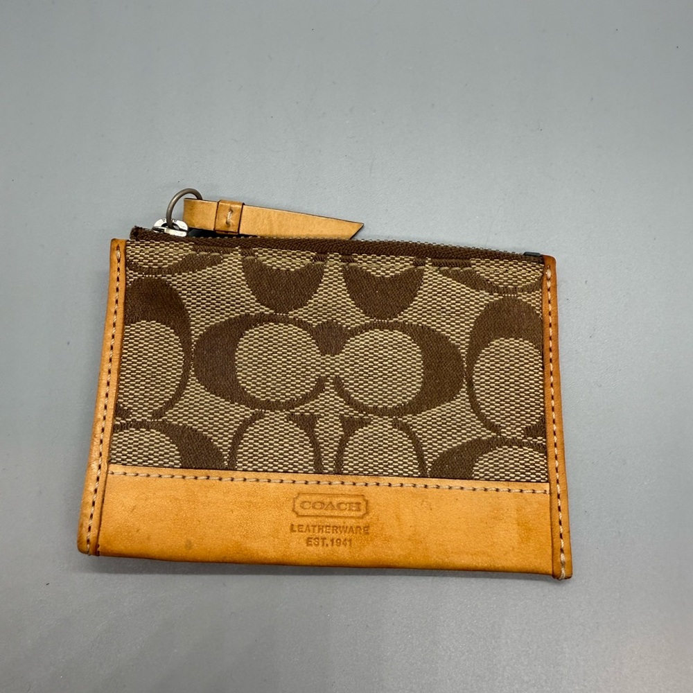 Coach Signature Brown and Tan Card Holder / Coin Purse - Vintage Y2K